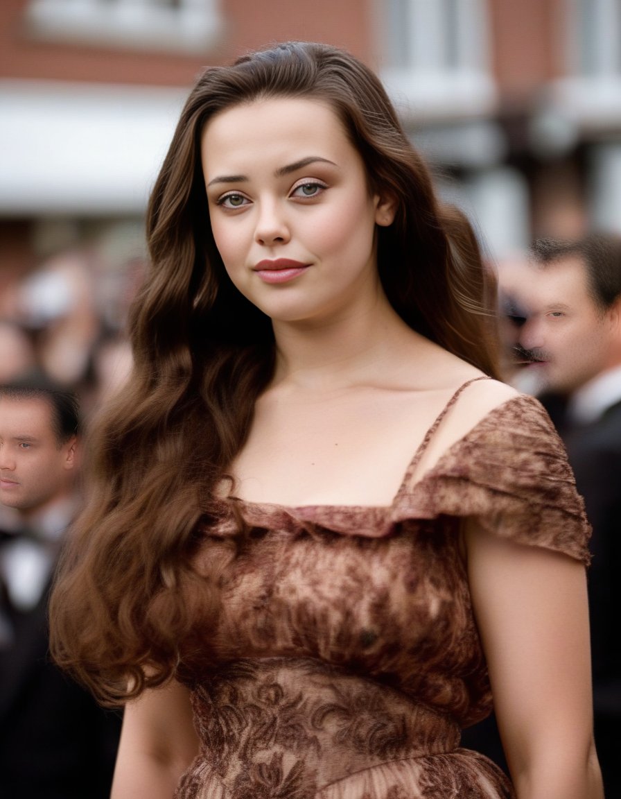 KatherineLangford,<lora:KatherineLangfordSDXL:1>,age 30, film grain, movie scene snapshot, long brown hair, wearing gala dinner dress, upper body, close up, waving goodbye, looking at viewer, front facing camera, motion blur, depth of field, exceptional detail