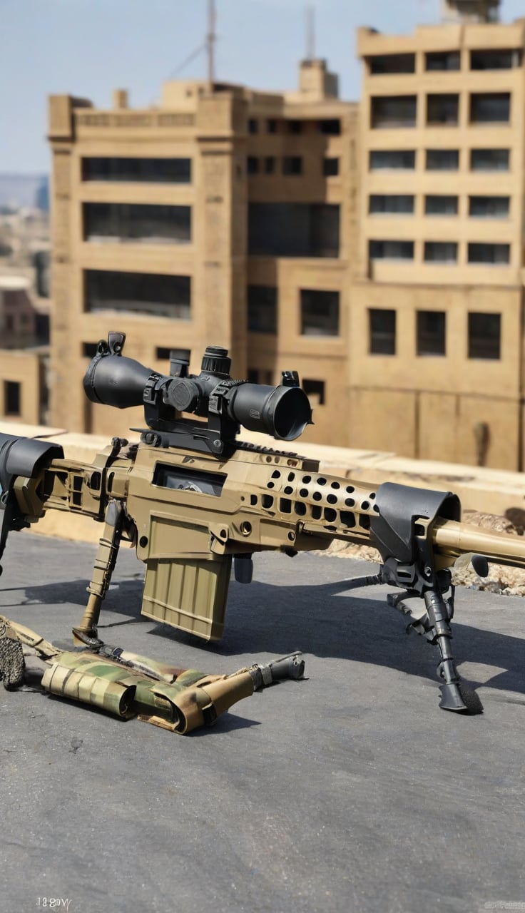 Iboy, Modern Warfare style military gear,,the (diamond  camo skin ,CheyTac M200 sniper rifle,),detailed background,Warfare scenery, detal:1.5,realistic:1.5, full_body view.
 ,CheyTac M200