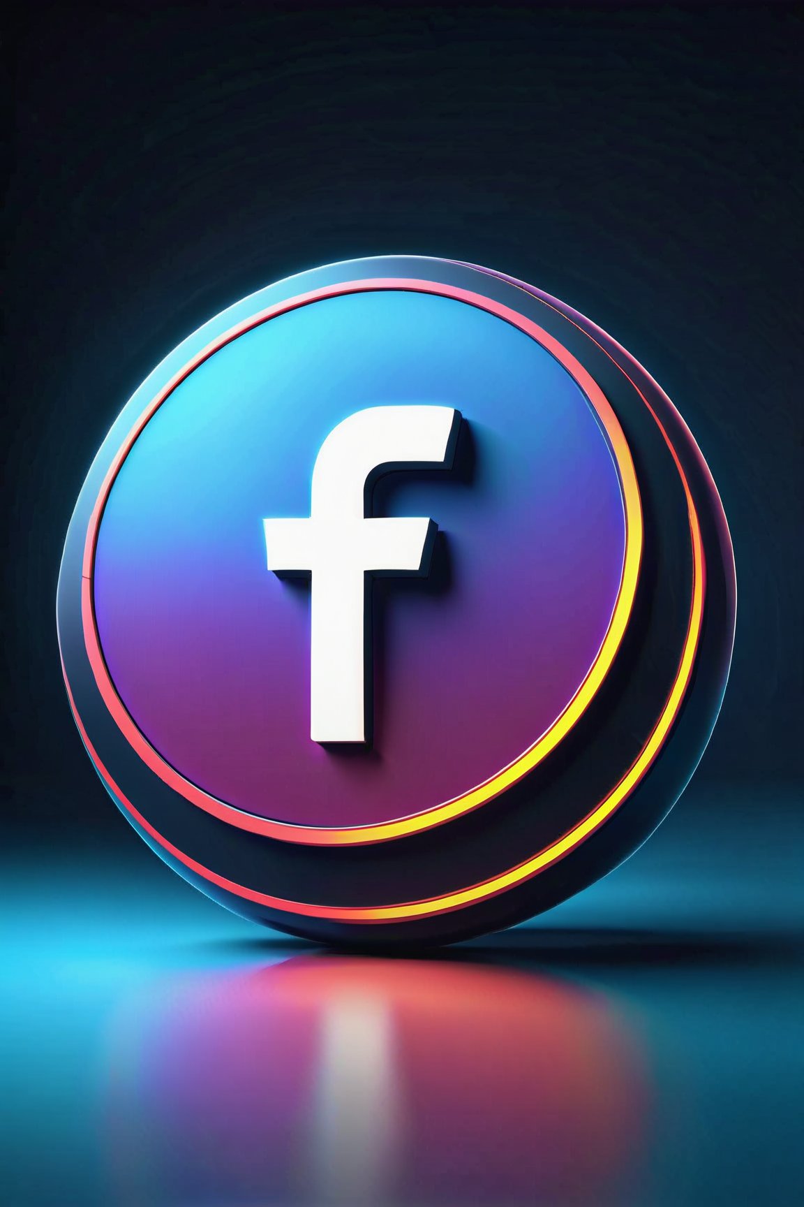 sparkling creative abstract, vibrant colors, Facebook logo in 3D, glossy reflection, dynamic movement, neon lights, futuristic, high-res, hyper-realistic