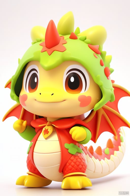 masterpiece, best quality,dragon,red dragon,ip design,Anthropomorphic,wear gogerous clothes,super cute,paopaoma,blindbox,white background,big eyes,happy,smile