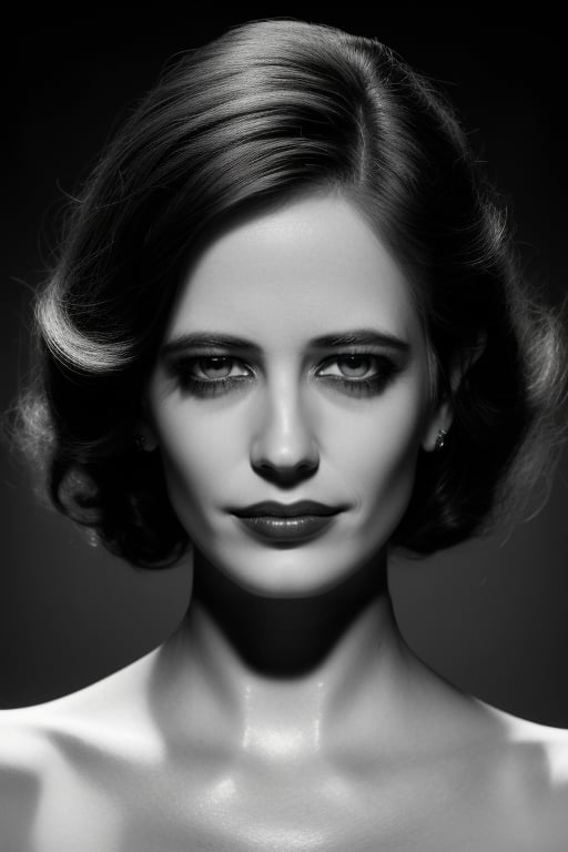 rule of thirds, smile, Dramatic portrait of wo_evagreen01, full hair, black and white, ultra detailed skin, 8k, 16k, emotional, by aneta ivanova and david lazar