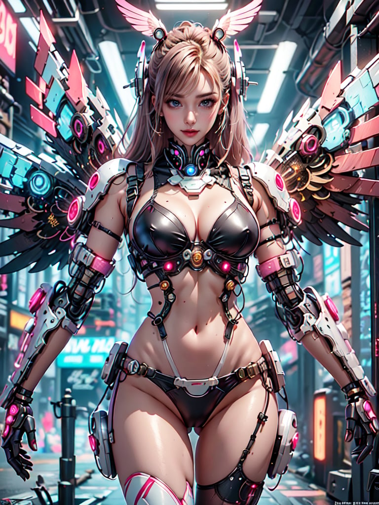 Craft A ((Cyberpunk)) And (Steampunk) Masterpiece Where A Girl, Resembling An Angelic Appearance, Navigates A World Veiled In Smoke. Infuse The Canvas With A ((Dreamlike)) Quality, Using ((Masterful)) Strokes To Depict The Intricate Fusion Of Wings, Futuristic Elements, And Victorian Aesthetics, Bikini Mecha, Red And Black, Bikini Mecha, Fire Angel Mecha, Cyberpunk, 