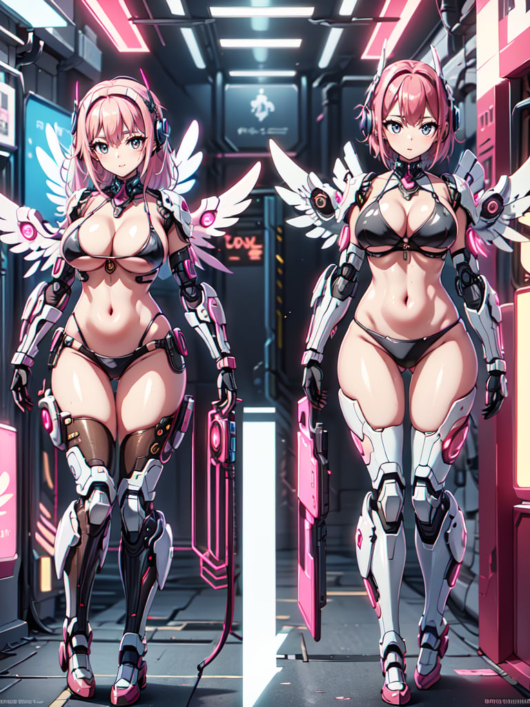 Craft A ((Cyberpunk)) And (Steampunk) Masterpiece Where A Girl, Resembling An Angelic Appearance, Navigates A World Veiled In Smoke. Infuse The Canvas With A ((Dreamlike)) Quality, Using ((Masterful)) Strokes To Depict The Intricate Fusion Of Wings, Futuristic Elements, And Victorian Aesthetics, Bikini Mecha, Red And Black, Bikini Mecha, Fire Angel Mecha, Cyberpunk, 