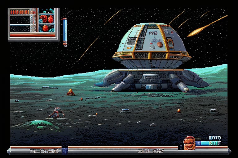 ega_pixel_art dos game, sci-fi, space, lunar surface, pixel art, 