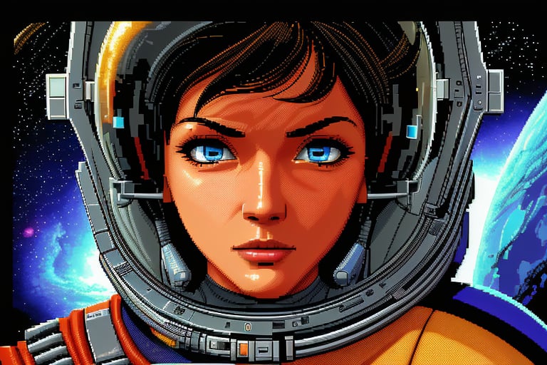 ega_pixel_art dos game, sci-fi, space pilot, face close up, pixel art, 