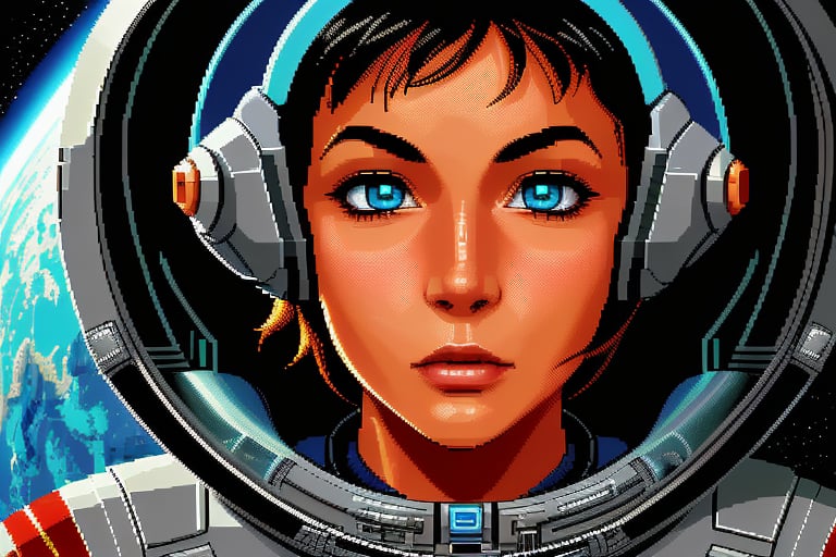 ega_pixel_art, sci-fi, space pilot, face close up, pixel art, 