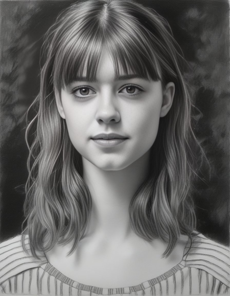 DaisyEdgarJones,<lora:DaisyEdgarJonesSDXL:1>charcoal drawing of a girl by timothy, in the style of hyper-realistic sci-fi, detailed perfection, hyper-realistic details, realistic human figures, heavy use of palette knives, hyper-realistic pop, frayed