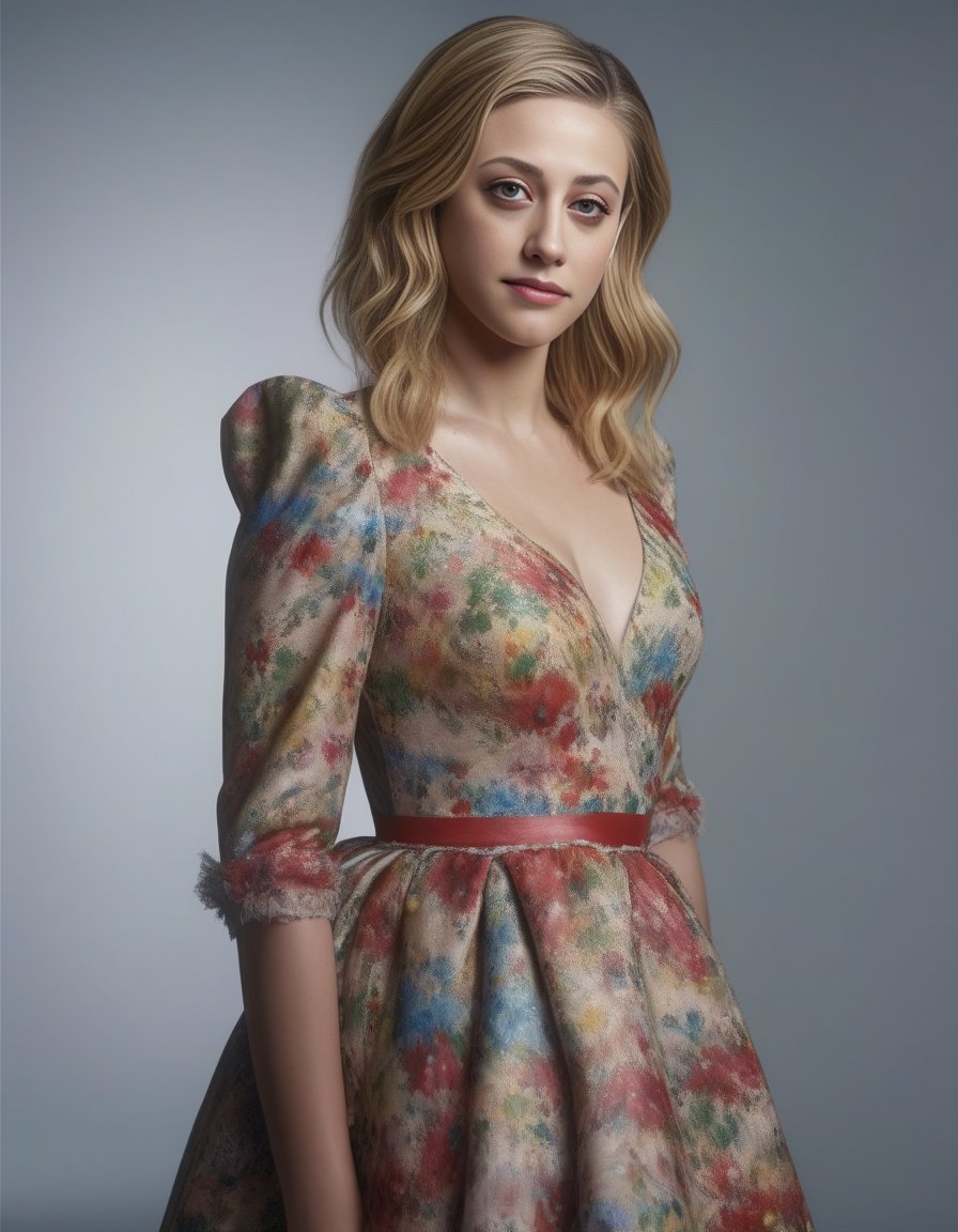 LiliReinhart,<lora:LiliReinhartSDXL:1>(masterpiece:1.1), (ultra hi res:1.2), (full body) picture of a woman, full of color christmas dress, high quality, highly detailed, (Sharpdetail:1.3), (PhotoGrain:1.5), photorealism, hyperrealism, realistic, real, natural color, cold tone <lora:SDXL1.0_Essenz-series-by-AI_Characters_Style_HighQualityHeavilyPostProcessedPhotography-v1.1-'Hal':1> <lora:add-detail-xl:1>