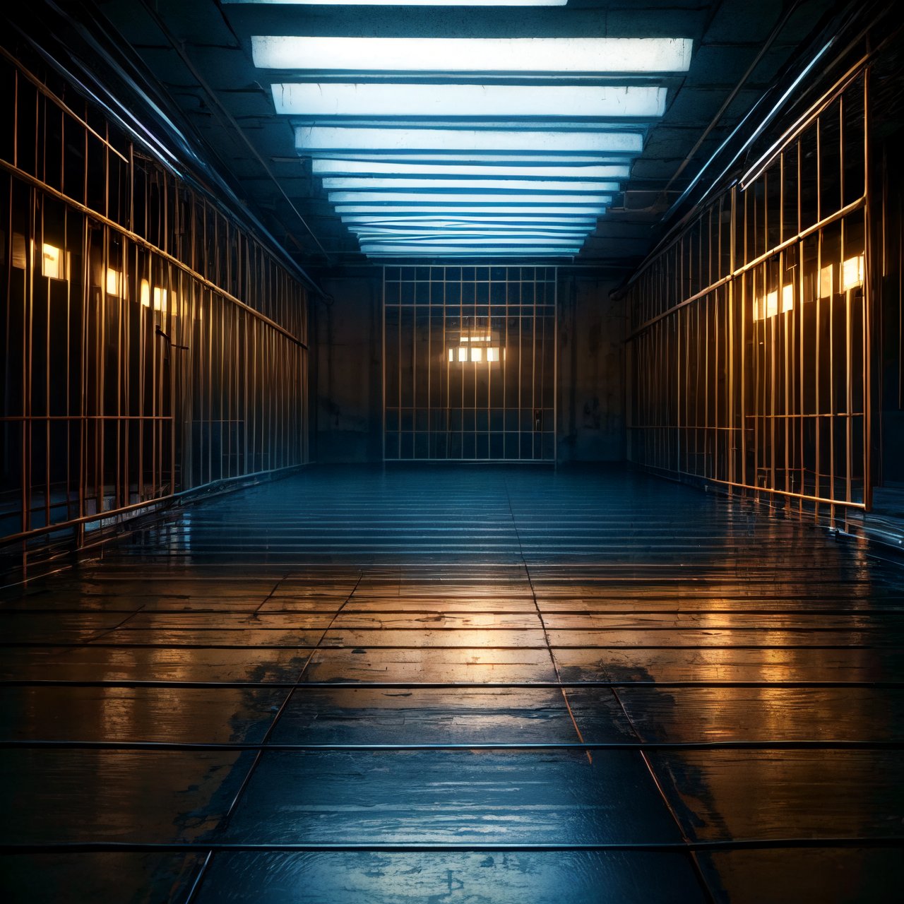 (masterpiece, high quality:1.5), 64K, HDR, Unity 64K Wallpaper, Best Quality, RAW, Masterpiece, Super Fine Photography, Best Quality, Super High Resolution, Super Detailed, Beautiful and Aesthetic, by FuturEvoLab, 
((Prison)), ((Jail)), ((depth of field)), (Background), A spacious cell, an empty prison, Cyberpunk prison,