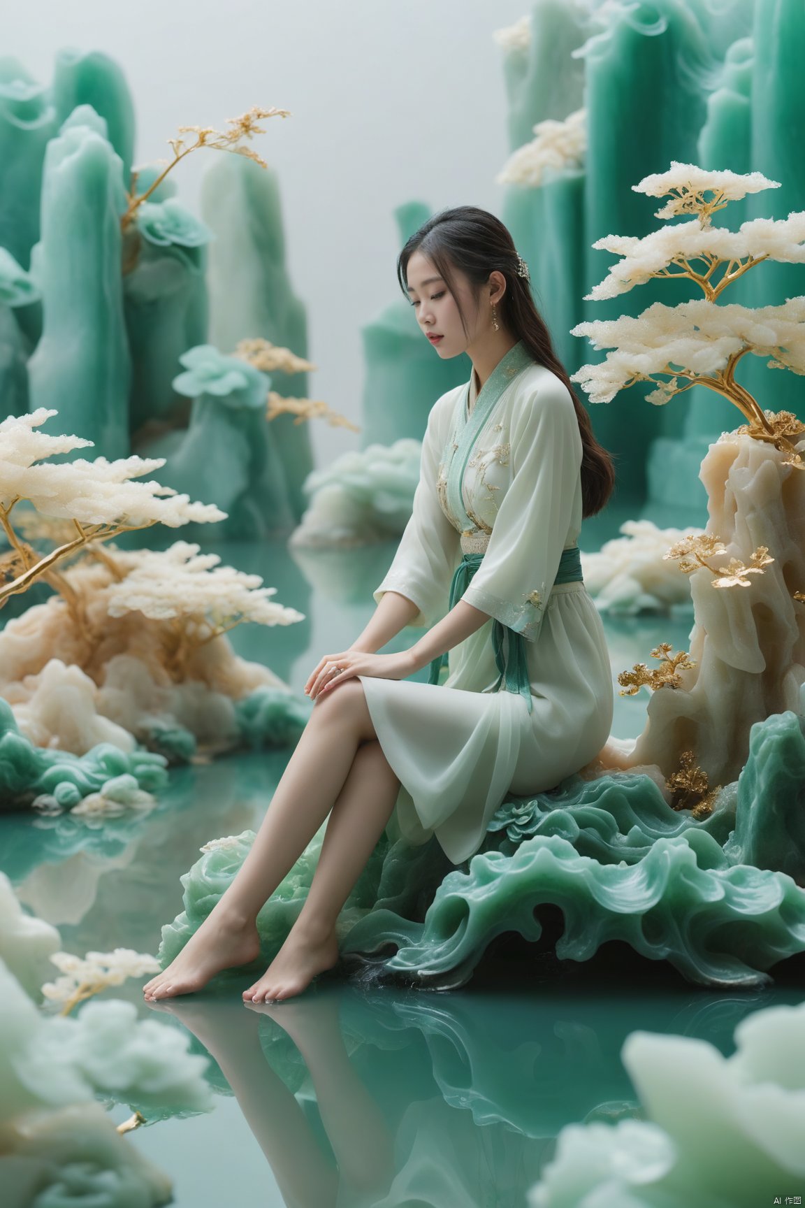 HUBG_Chinese_Jade,wide shot,

water, 1girl,