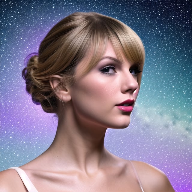 a white woman looking at the stars in the moon, digital art, blonde hair, bangs,<lora:659111690174031528:1.0>