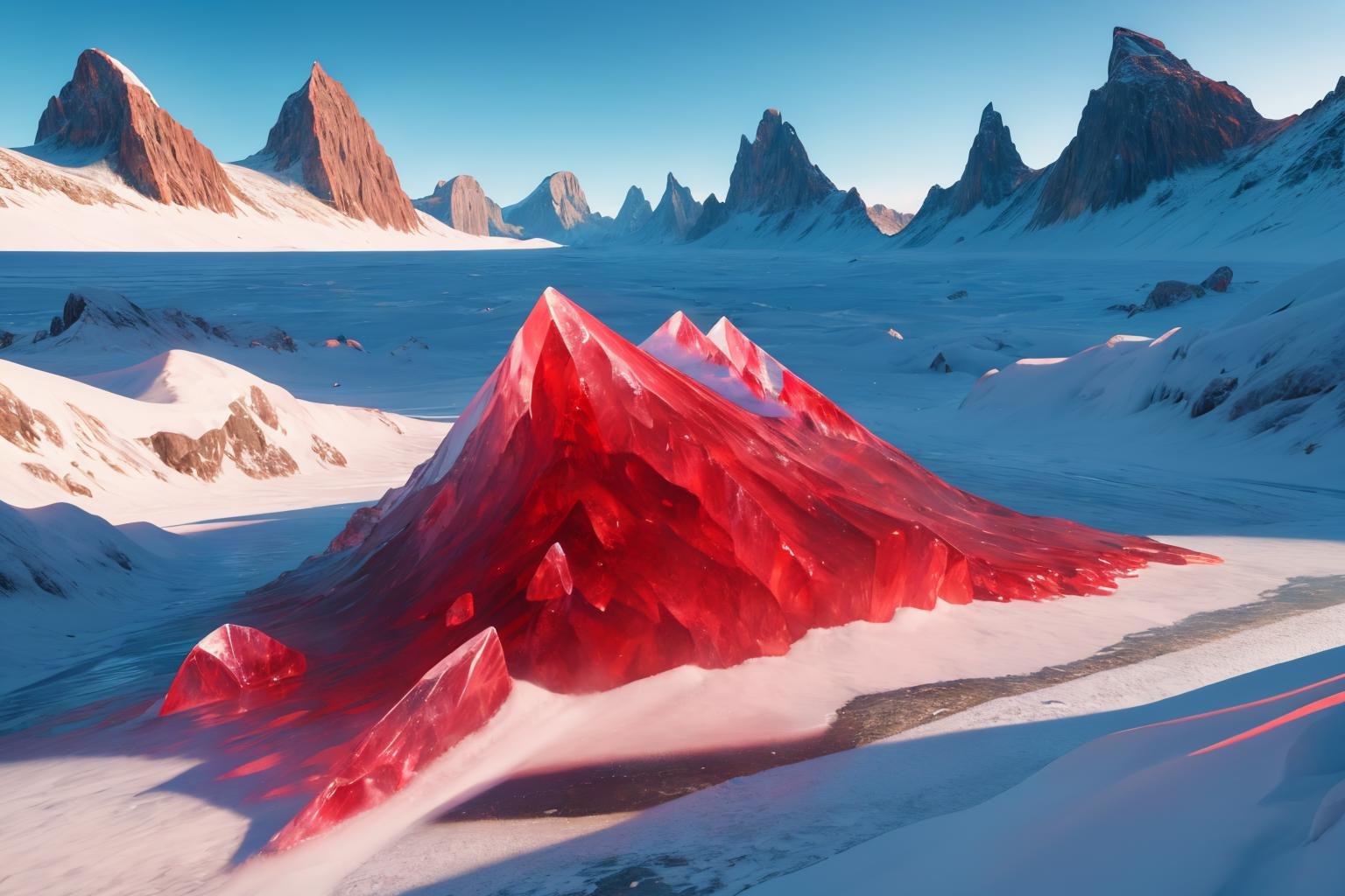 masterpiece, best quality, <lora:redice-concept-richy-v1_1:1> redice, red glacier, no humans, mountainous horizon, 