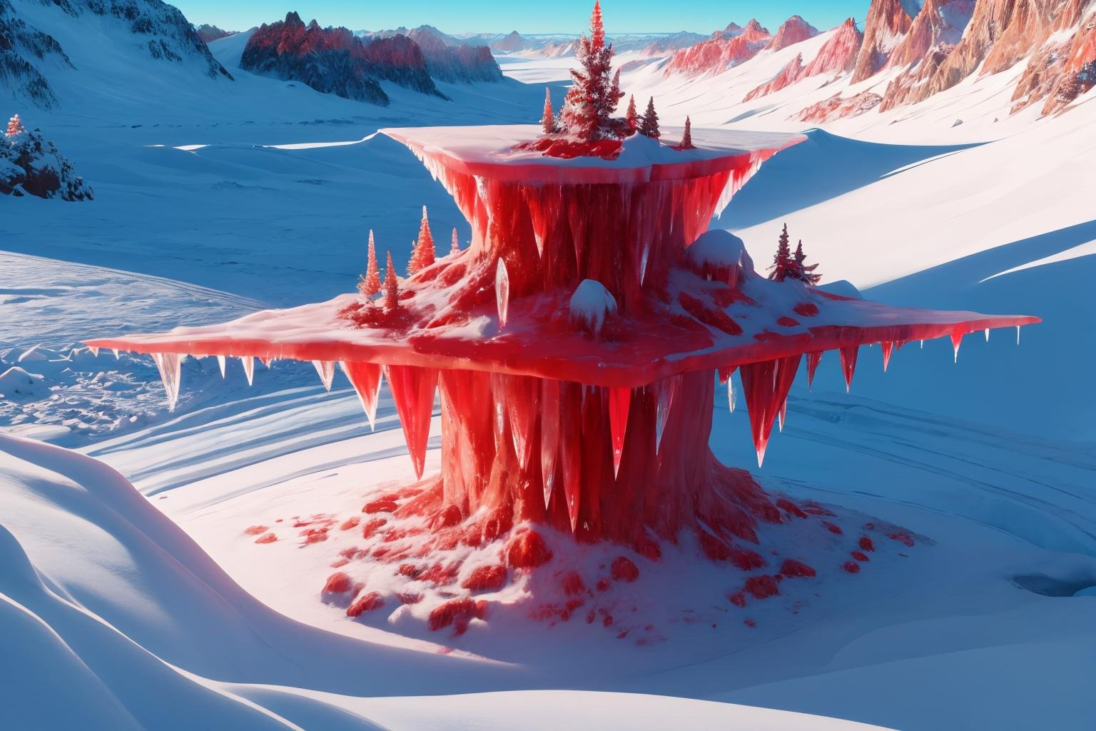 masterpiece, best quality, <lora:redice-concept-richy-v1_1:1> redice, red icicle, no humans, mountainous horizon, 