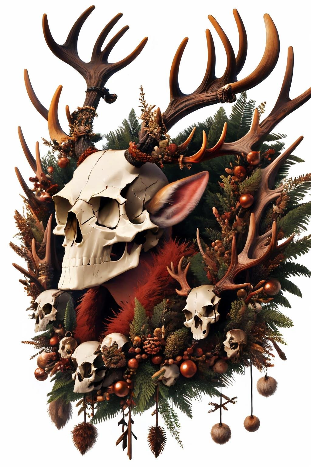 masterpiece, best quality, <lora:paganantler-style-richy-v1:1> antlerstyle, reindeer, reindeer antlers, skull