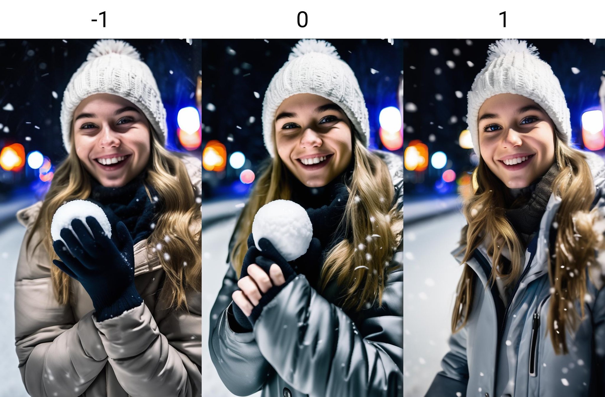 RAW photo, award winning portrait of 20yo american girl, beautiful, big smile, black eyes, throwing snowball behind a car, winter, snow in the street, winter coat and hat, dark blonde hair, outside, central park at night, (high detailed skin:1.2),8k uhd,dslr,soft lighting,high quality,film grain,Fujifilm XT3<lora:neg4all_bdsqlsz_xl_V6:-1>, 