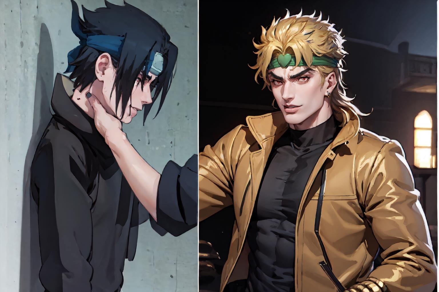 IncrsChokeMeme, <lora:SasukeChokeEditsMeme:1>, dio, jacket, headband,  <lora:Char_Sigmas_Dio:0.9>