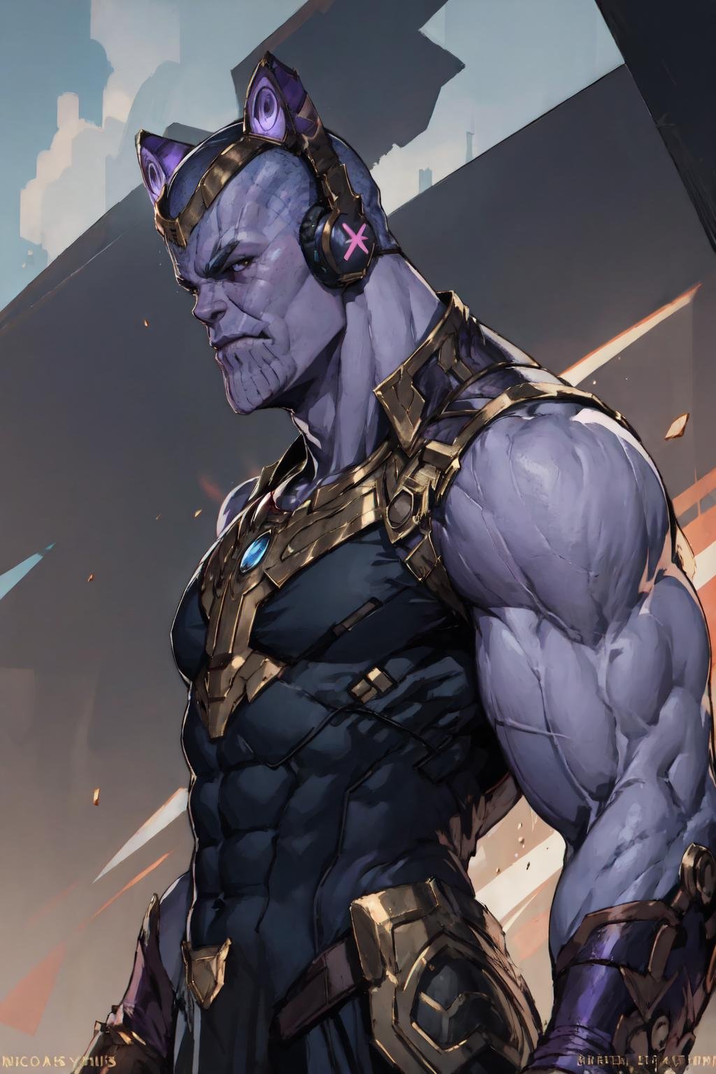 1boy, incrsheadphones, <lora:HeadphonesWithCatearsV2:1>, photo of thnos, muscular, <lora:Char_Sigmas_Thanos:0.8>