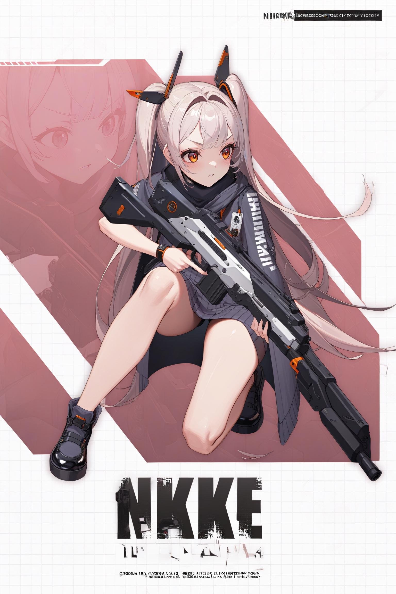 1girl, IncrsNikkeProfile, <lora:NikkeProfileXL:1>, full body, zoom layer, holding weapon, holding gun, one knee,