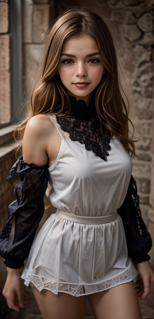 very cute and beautiful girl, frilled white dress with detailed lace, skirt lift, highly detailed beautiful face and eyes, cowboy shot, smile, black hair, best quality,masterpiece, intricate details, extremely detailed, highres, solo, cinematic lighting, dim light, dynamic angle, hair fluttering in the wind, 32k, ultra-detailed,,<lora:659111690174031528:1.0>