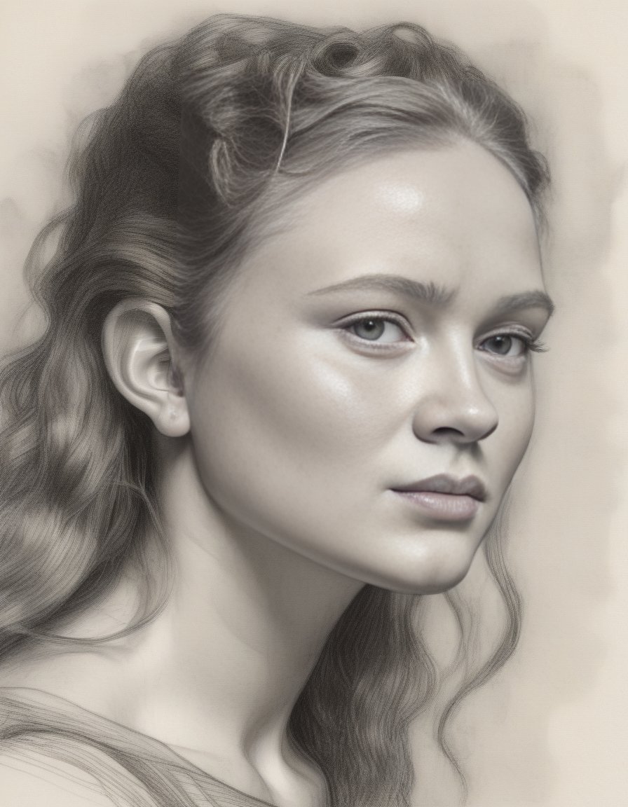 SadieSink,<lora:SadieSinkSDXL:1>stunning sketch portrait by Michelangelo, charcoal drawing, face only, an absolutely gorgeous woman, side view, ultra-detailed, hint of a smile, no coloring, no color