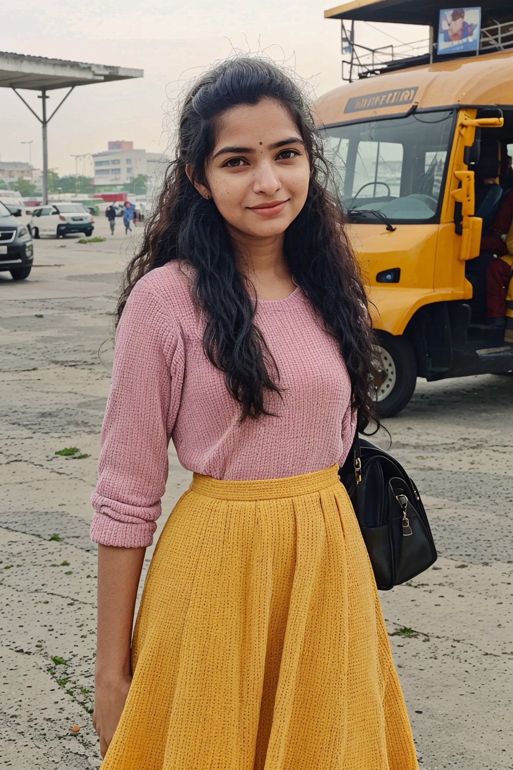 25yo girls walking on road, Crowd city, girls walking, crowd city, car, KSRTC Bus:0.8, busy city, color full dress, vibrant colours dresses, 
Create an realistic concept centered, timeless beauty. Her expressive eyes are windows to a world of emotion, her captivating smile leaves an indelible mark, and her flowing hair is a visual poetry. Explore how her gentle touch creates an aura that infuses every shared moment with a sense of destiny and magic. Develop the storyline, characters, and the world in which this enchanting girl exists,Realism, Mallugirl, Thrissur, Very crowded ,20 year old girl,18 year old girl,tall woman with yellow eyes