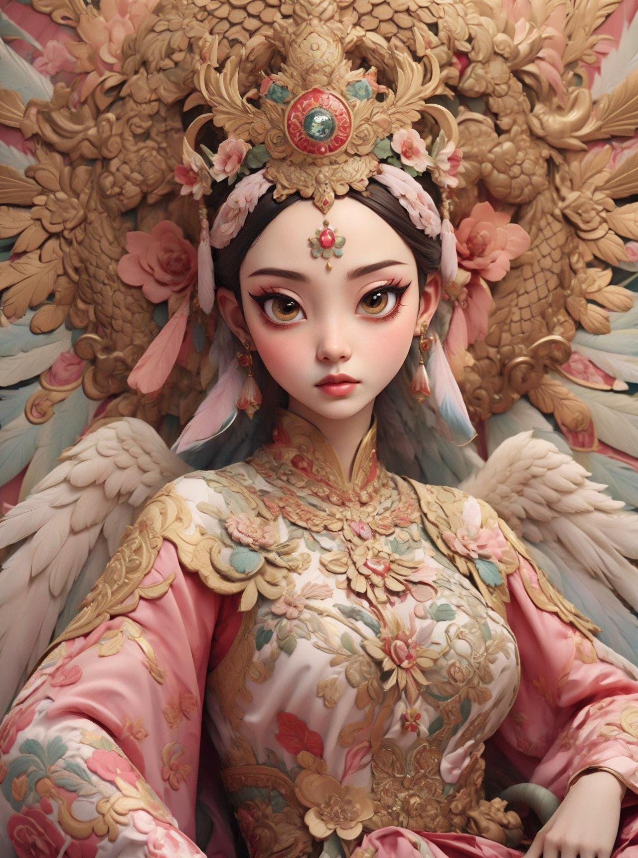 masterpiece,best quality,1girl,solo,realistic,asians,portrait,chinese aesthetics,chair,cnstyle,Chinese Ornate,crown,eye makeup,(((red dress))),wings,feather,earrings,jewelry,<lora:cnstyle Chinese Ornate_20231224170732-000010:0.7>,