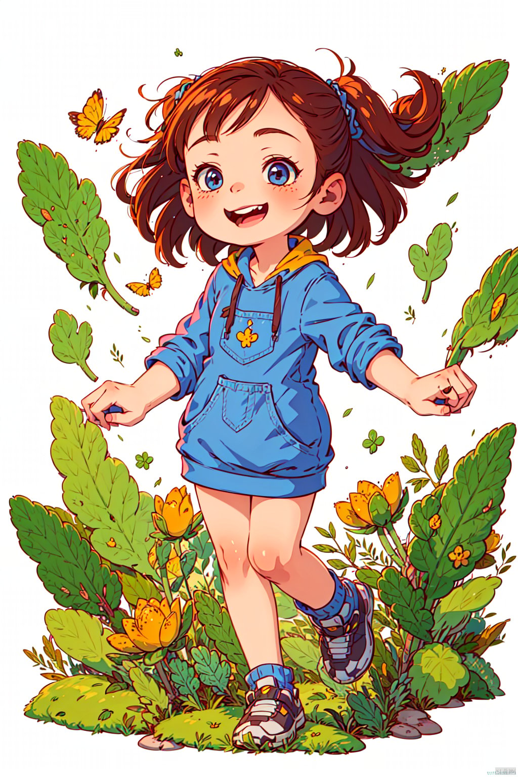 kids illustration, masterpiece, best quality, chibi, 1girl , solo, full body photo,  smiling on her face,  with added details,  extremely high resolution,  white background,<lora:EMS-265852-EMS:1.000000>