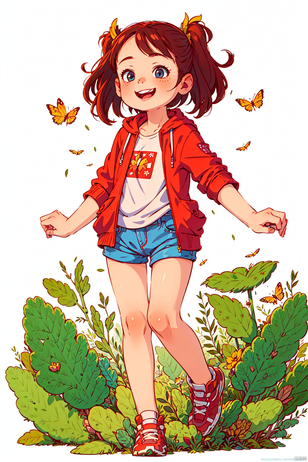 kids illustration, masterpiece, best quality, 1girl , solo, full body photo,  smiling on her face,  red clothes, with added details,  extremely high resolution,  white background,<lora:EMS-265852-EMS:1.000000>