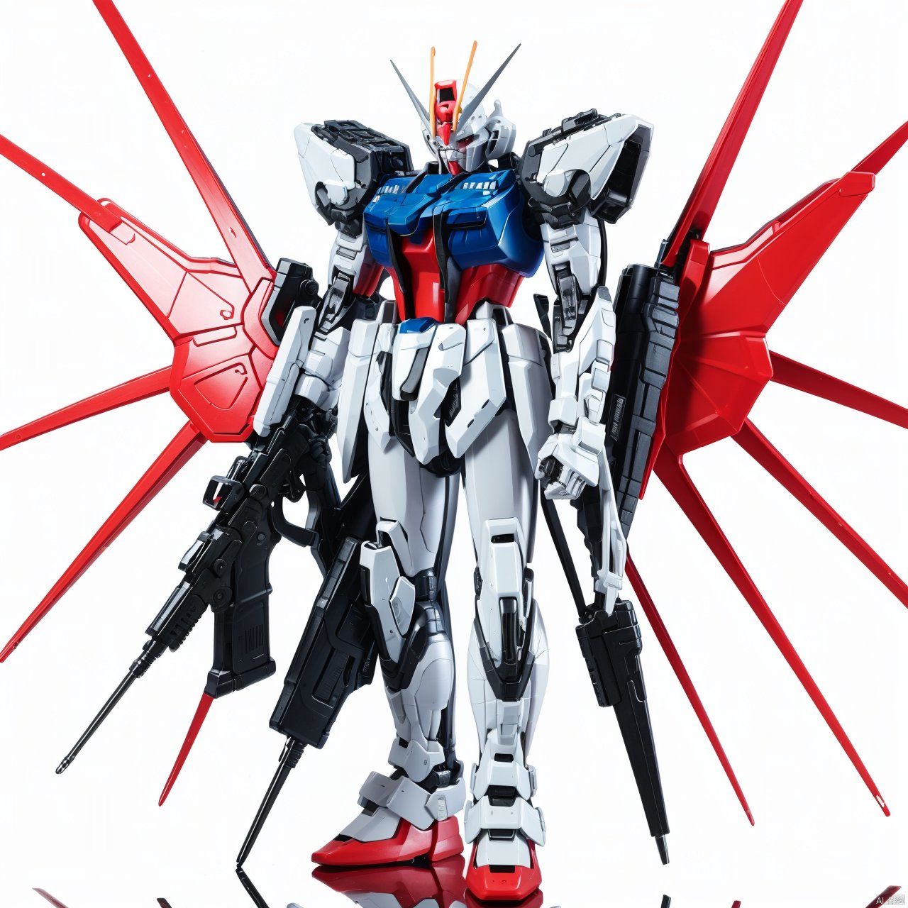 (masterpiece:1.3), (the best quality:1.2), (super fine illustrations:1.2), (Masterpiece), high quality, high detail, (white background:1.2), looking at viewer, (SOLO:1.4), outline, simplebackground, full body,
Gundam, solo, holding, green_eyes, weapon, wings, holding_weapon, gun, no_humans, glowing, robot, holding_gun, mecha, glowing_eyes, flying, science_fiction, mechanical_wings, v-fin, energy_gun, beam_rifle, cinematic lighting,strong contrast,Gundam,SRS,mechanical buddy universe
