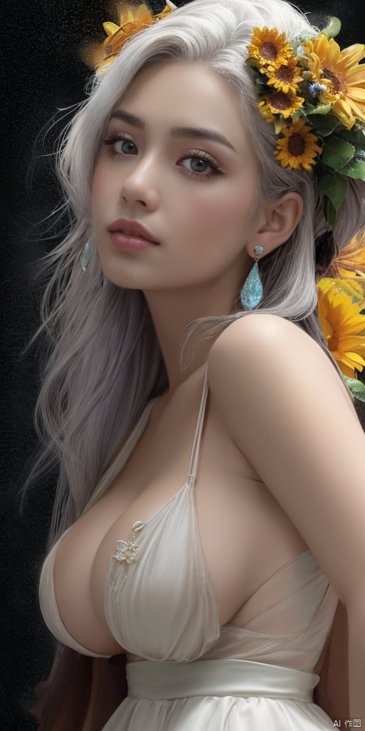  1girl,Han Chinese girls,yellow Hanfu,chinese clothes,large breasts,sunflower,jewelry, earrings,lips, makeup, portrait, eyeshadow, realistic, nose,{{best quality}}, {{masterpiece}}, {{ultra-detailed}}, {illustration}, {detailed light}, {an extremely delicate and beautiful}, a girl, {beautiful detailed eyes}, stars in the eyes, messy floating hair, colored inner hair, Starry sky adorns hair, depth of field, large breasts,cleavage,blurry, no humans, traditional media, gem, crystal, still life, Dance,movements, All the Colours of the Rainbow,zj,
simple background, shiny, blurry, no humans, depth of field, black background, gem, crystal, realistic, red gemstone, still life,
