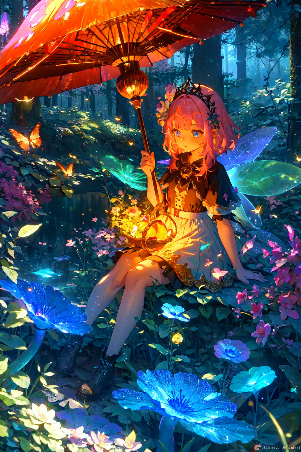 <lora:「清辉琉璃」-Zycc_v1:0.8>,masterpiece,best quality,high quality,extremely detailed CG unity 8k wallpaper,An enchanting and dreamy scene of a fantasy forest,(with towering trees),(pink),glowing mushrooms,and hidden fairy glens,creating a sense of mystique and enchantment BREAK (1 cute girl, solo, chasing fireflies:1.5, full body),artstation,digital illustration,intricate,trending,pastel colors,oil paiting,award winning photography,Bokeh,Depth of Field,HDR,bloom,Chromatic Aberration,Photorealistic,extremely detailed,trending on artstation,trending on CGsociety,Intricate,High Detail,dramatic,