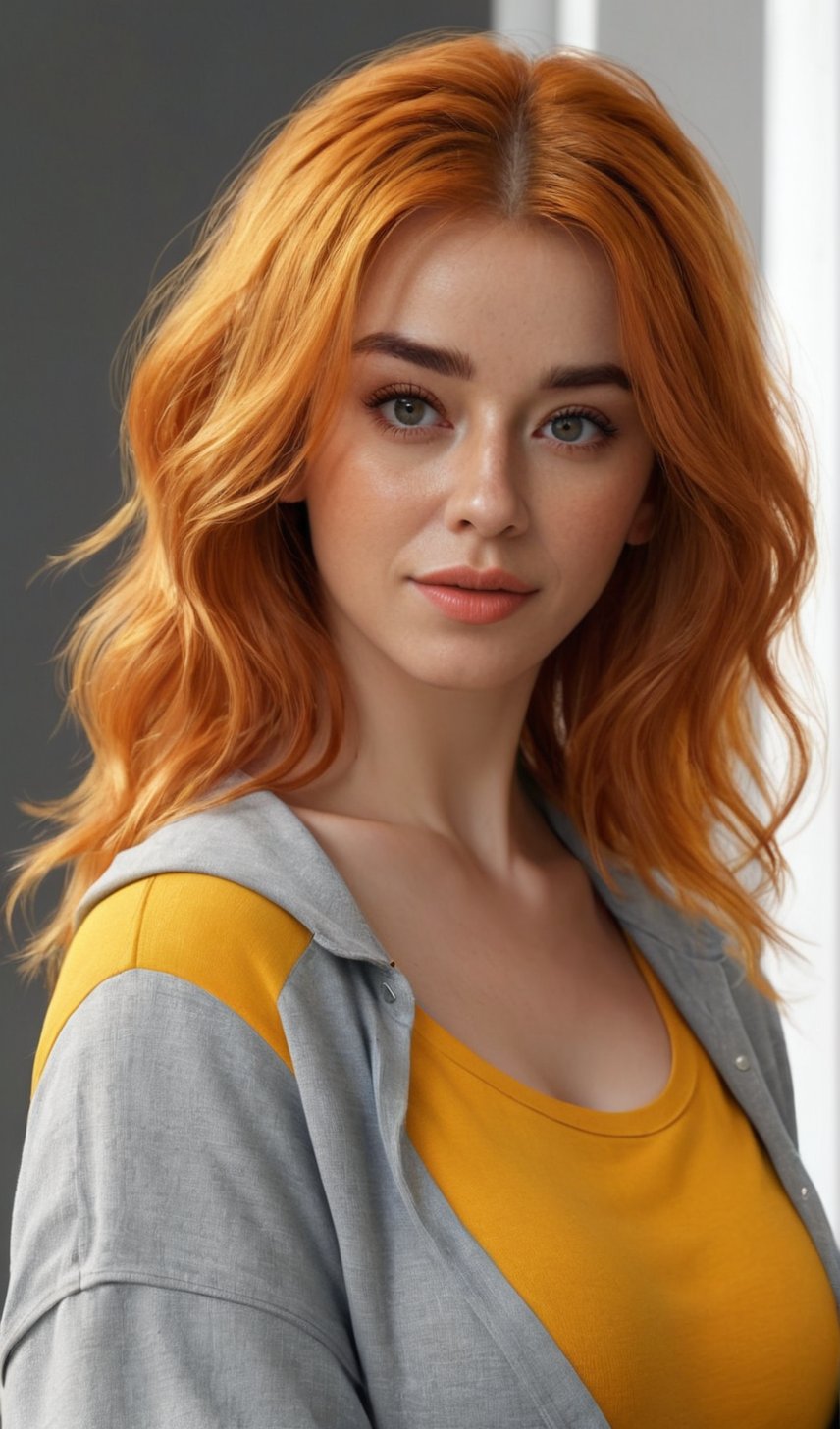 there is a woman with orange hair little mole in the chick and a yellow top, ultra realistic 8k octan photo, soft portrait shot 8 k, ultra realistic digital painting, ultra realistic concept art, ultra realistic 3d illustration, 8k portrait render, 8 k realistic digital art, cinematic realistic portrait, ultra realistic picture, ultra-realistic digital art, beautiful photorealistic imagery





