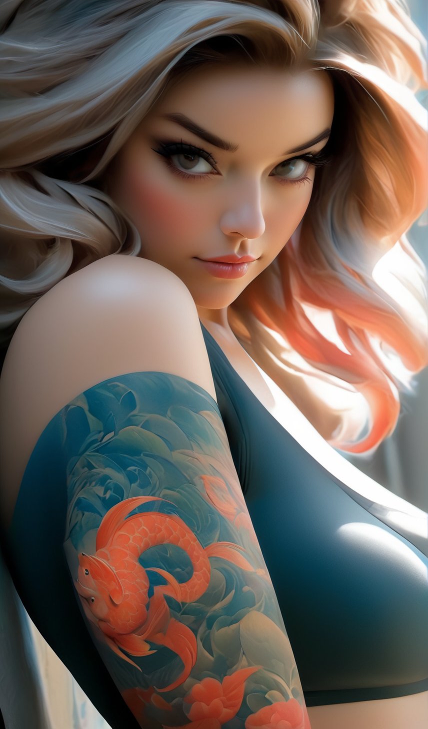 a close up of a woman with tattoos on her arms and legs, beautiful character painting, artgerm and james jean, masayoshi suto and artgerm, artgerm and ruan jia, ruan jia and artgerm, chris moore. artgerm, artgerm and ilya kushinov, artgerm. anime illustration, 