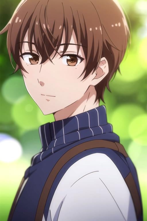 photorealistic, (4k), depth of field, (Masterpiece), (realistic skin texture), extremely detailed, intricate, hyper detailed, high resolution, professional photography, bokeh, depth of field, sharp detail, best quality, , 1boy, solo, male focus, <lora:takumi_kijima:0.78>, takumi_kijima, brown hair, brown eyes