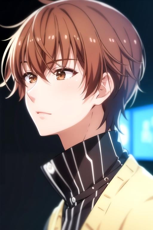 photorealistic, (4k), depth of field, (Masterpiece), (realistic skin texture), extremely detailed, intricate, hyper detailed, high resolution, professional photography, , depth of field, sharp detail, best quality, , 1boy, solo, male focus, <lora:takumi_kijima:0.88>, takumi_kijima, brown hair, brown eyes, , science fiction dystopian, High definition