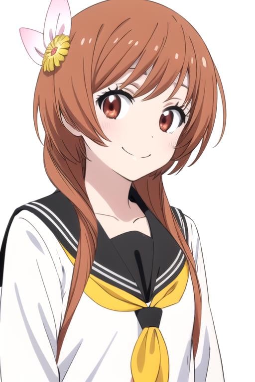 solo, 1girl, <lora:marika-nisekoi:0.8>, marika tachibana, serafuku, smile, looking at viewer, sketch, oekaki, flat colors, 2D, anime coloring, upper body, jaggy lines, (solid white background:1.3)