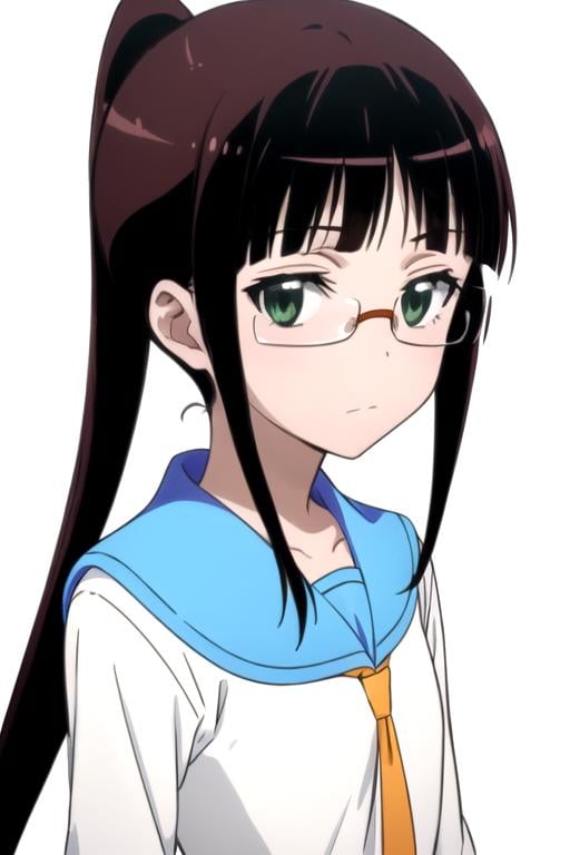 solo, 1girl, <lora:ruri-nisekoi:0.8>, ruri miyamoto, serafuku, necktie, closed mouth, looking at viewer, sketch, oekaki, flat colors, 2D, anime coloring, upper body, jaggy lines, (solid white background:1.3)