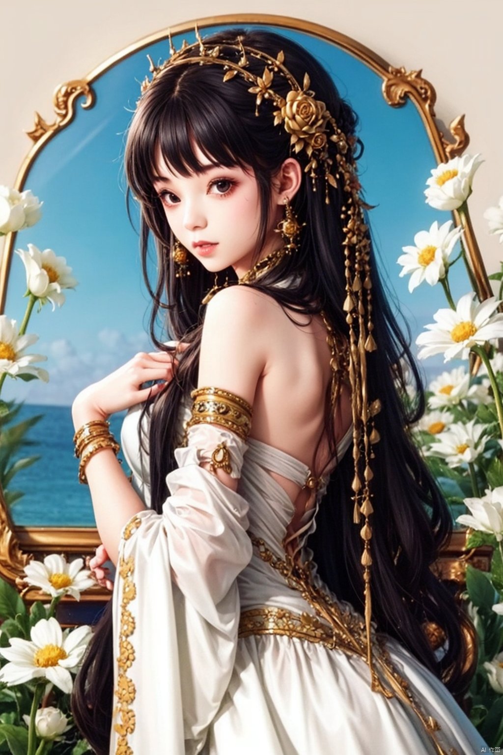 1girl,flowers theme, jewerly theme,very long hair,