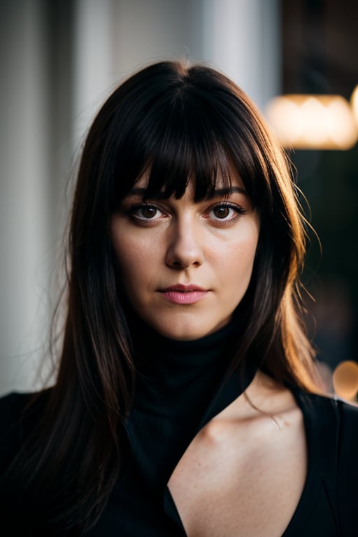 woman, delicate traits, Sharp Focus, (wo_marywinstead01), (close-up:0.1), low key lighting, shot on Lumix GH5, cinematic bokeh, black tight turtleneck shirt, long hair with bangs, (simple background:1.2), sharp cheekbones, teasing, detailed skin, Detailedface, solo
