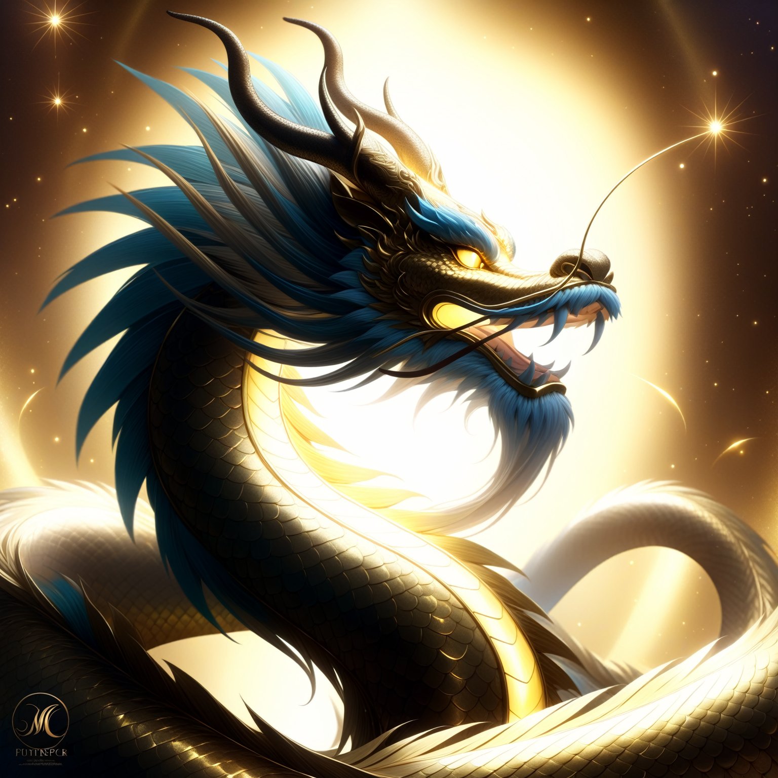 Chinese dragon made entirely of gold, shimmering and glowing, intricate gold texture, majestic and luxurious, radiant golden hues, sparkling with light, by FuturEvoLab, (masterpiece: 2), best quality, ultra highres, original, extremely detailed, perfect lighting, fantasy theme, regal aura