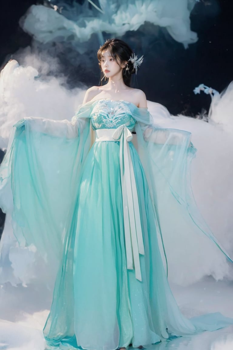 1 girl,  solo,  full body, ,  chest po skirt,  an ethereal goddess draped in a cloud-like gown,  background,<lora:EMS-267818-EMS:1.000000>