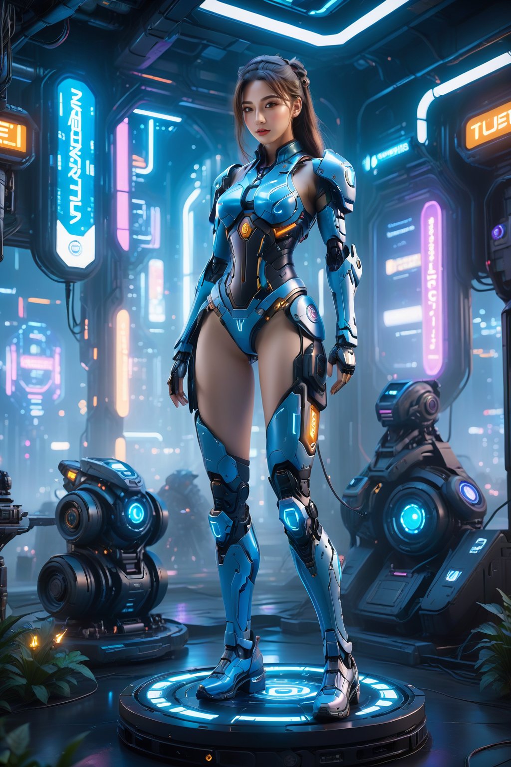 (Cowboy Shot:1.5), (1girl), solo, perfect figure, long hair, delicate face, Bikini Mecha, Cyberpunk scene, (Mecha Anime Figurine:1.5), (Depth of field:1.2),
(Masterpiece, Best Quality, 8k:1.2), (Ultra-Detailed, Highres, Extremely Detailed, Absurdres, Incredibly Absurdres, Huge Filesize:1.1), (Cyberpunk Style:1.3), By Futurevolab, Neon Lights, Futuristic Cityscape, High-Tech Ambiance. ,Mecha