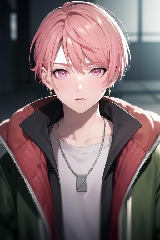 photorealistic, (4k), depth of field, (Masterpiece), (realistic skin texture), extremely detailed, intricate, hyper detailed, high resolution, professional photography, , depth of field, sharp detail, best quality, , 1boy, solo, male focus, <lora:reo_maruyama:0.74>, reo_maruyama, pink hair, pink eyes, day of the dead costume, fairytale, 12k resolution