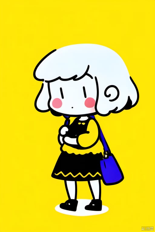 1girl,vivid colors,wear yellow dress,super cute,chibi face,in a restrant,hold a bag,bianping