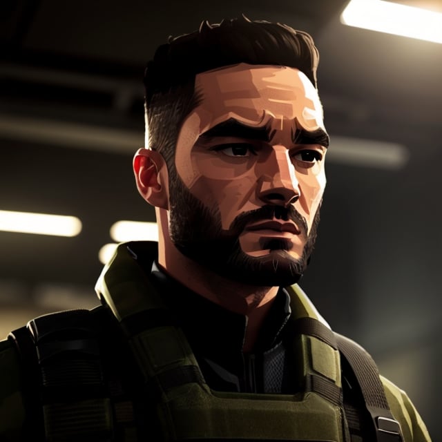 full format Modern Warfare still of captainsparklez, realistic skin, Meybis Ruiz Cruz, photorealistic, perfectly framed view, stylized features, backlighting, in the style of the cycle frontier, More Detail, photorealistic, 