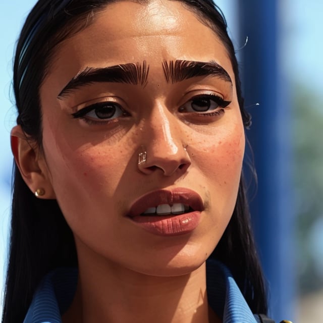 full format Modern Warfare still of Golshifteh Farahani, realistic skin, Meybis Ruiz Cruz, photorealistic, perfectly framed view, stylized features, backlighting, in the style of the cycle frontier, More Detail, photorealistic, 