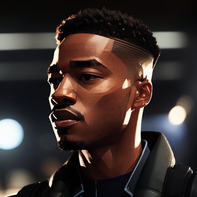 full format Modern Warfare still of Algee Smith, realistic skin, Meybis Ruiz Cruz, photorealistic, perfectly framed view, stylized features, backlighting, in the style of the cycle frontier, More Detail, photorealistic, 