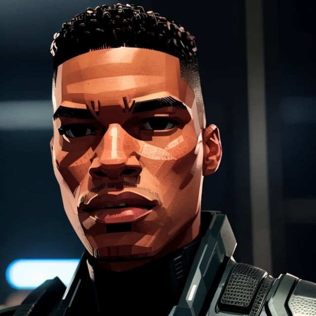 full format Modern Warfare still of Ray Fisher, realistic skin, Meybis Ruiz Cruz, photorealistic, perfectly framed view, stylized features, backlighting, in the style of the cycle frontier, More Detail, photorealistic, 