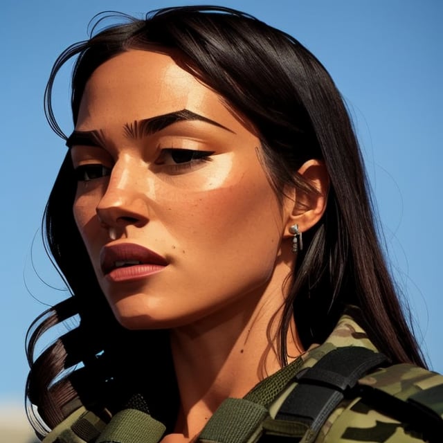 full format Modern Warfare still of Sasha Calle, realistic skin, Meybis Ruiz Cruz, photorealistic, perfectly framed view, stylized features, backlighting, in the style of the cycle frontier, More Detail, photorealistic, 