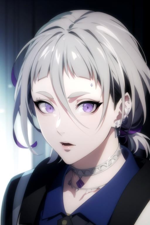 photorealistic, (4k), depth of field, (Masterpiece), (realistic skin texture), extremely detailed, intricate, hyper detailed, high resolution, professional photography, , depth of field, sharp detail, best quality, , 1boy, solo, male focus, <lora:ryuu_natsume:1>, ryuu_natsume, grey hair, purple eyes, , , science fiction detective, 2k resolution